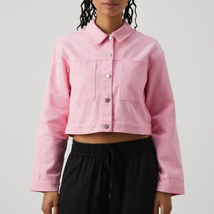 OEM Women's Denim Jacket Cropped Jean Coat Breathable Long Sleeve Denim Outerwear for Ladies - Product Image 3