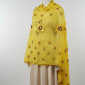 Venta al por Mayor de 12 Piezas de Chales de Chifón Africanos Duraderos para Mujer, Bufanda Musulmana Étnica con Bordado Floral de Pedrería, Transpirable, Suave y Ligera - Product Image 1