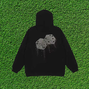 Sweat-shirt à capuche unisexe en coton mélangé 320GSM imprimé de strass avec logo sur le devant Streetwear Zip up - Product Image 4