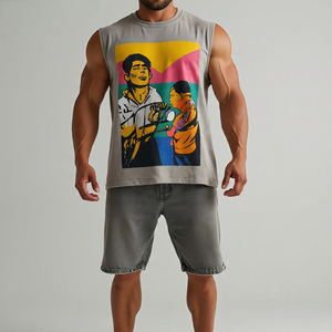 <b>Muscle</b> <b>Fit</b> Loose Boxy <b>Vest</b> 100% Cotton Heavyweight Sleeveless T Shirts Men Boxy <b>Vests</b> - Product Image 4