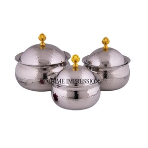 Juego de 4 cacerolas de textura martillada chapadas en oro de alta calidad con acabado en plata pulido brillante y logotipo personalizado disponible - Product Image 6