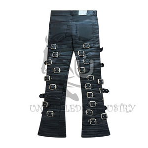 Pantalon à ceinture intégrée pour homme, personnalisé, en cuir noir respirant, coupe-vent, avec braguette mi-boutonnée, style motard premium - Product Image 3
