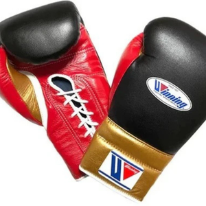 Gants de boxe à lacets Winning, or, noir, rouge, cuir véritable de qualité supérieure, pour entraînement et sparring professionnels, 8 oz - Product Image 2