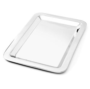 Bandeja Rectangular de Acero Inoxidable de Alta Calidad con Acabado Espejo, Metal para Hotel y Restaurante, Elegante Bandeja Plateada para Postres - Product Image 1