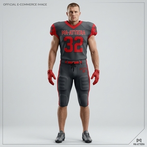 Custom Charcoal Red American Football Jersey <b>Padded</b> <b>Pants</b> Team Uniform Number 32 OEM ODM Wholesale Sportswear - Product Image 3