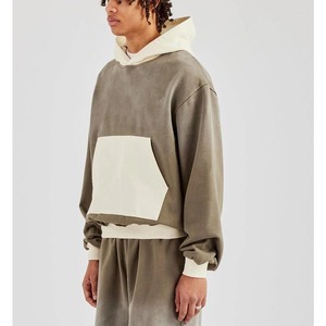 Nouveauté 2025 100% coton hommes couleur bloc sweats à capuche personnalisé DTF imprimé logo 2 tons baggy goutte épaule à capuche pour homme - Product Image 6