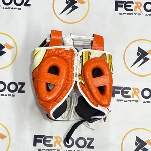 Protector de Cabeza de Boxeo Profesional de Diseño Nuevo con Logotipo Personalizado, Abierto, Ajustable, Naranja, OEM ODM, para Sparring, de Cuero Vacuno Genuino y Duradero - Product Image 2