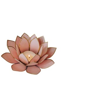 Porte-bougie en coquille de capiz fait à la main, fleur de lotus, élégant, bordure en métal rose et or, décoration d'intérieur, cadeau pour le festival de Diwali - Product Image 1
