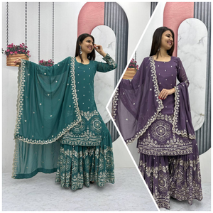 Salwar kameez indien pakistanais violet clair pour femmes et filles, vêtements de fête Top Sharara Palazzo Suits Collection - Product Image 6