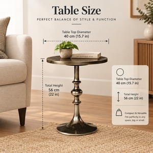 Table d'appoint ronde traditionnelle en métal avec base sur piédestal, finition foncée - Product Image 4