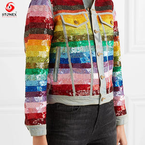 Autumn Fashion Casual Short <b>Jacket</b> for Women Colorful Cropped Cotton <b>Sequin</b> Denim Custom Length Breathable Feature - Product Image 5