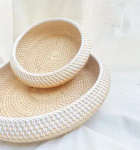 Fashion High Quality Vietnam Round Rattan Handmade House Decorative Storage Baskets in Pastel Colour