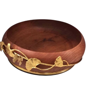 Présentoir de service pour hôtels Bol en bois de table fantaisie Design floral en bois d'acacia créatif Accent en métal pour les mariages Poli à la maison - Product Image 6