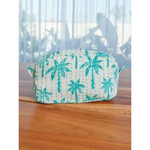 Turquoise Geometric Palm Travel <b>Makeup</b> <b>Case</b> with Zipper Closure - Product Image 1