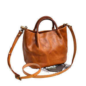 Bolso Tote de Cuero Genuino de Color Sólido, Cierre Abierto, Diseño Minimalista, Uso Diario, 7.9x8.7x5.1 Pulgadas - Product Image 2