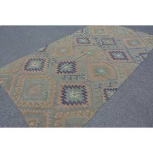 Alfombra Kilim turca Vintage 5,6X10,1 pies Beige negro Diseño a rayas de látex de lana para sala de estar pasillo adolescentes estilo Patchwork - Product Image 2