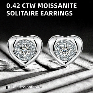 Pendientes de Moissanita Solitario Atemporal de 0.42 CTW, Chapados en Rodio y Oro de 14K, Corte Brillante, Certificado GRA, Plata de Ley S925 - Product Image 1