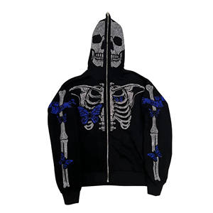 New Fashion Men's Rhinestone Skeleton Hoodies In <b>Black</b> Color Plus Size Fashion Wear Boys <b>Sweatshirts</b> With Custom Design - Product Image 1