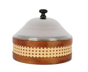 Casserole au design personnalisable avec couvercle en acier inoxydable Chauffe-plats dans une marmite extérieure en bois pour la cuisine Casserole de service - Product Image 5