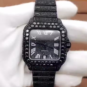 Reloj de Lujo HipHop con Moissanita Negra, Mecanismo Automático Japonés, Esfera Cuadrada de 41 mm, Cristal Analógico, Esfera Romana Personalizada - Product Image 1