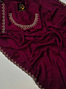 Hấp Dẫn Màu Sáng Văn Phòng Hàng Ngày Mặc Ưa Thích <span class=keywords><strong>Georgette</strong></span> Voan Lụa <span class=keywords><strong>Saree</strong></span> Với Thêu Đá Làm Việc Cho Pakistan Cô Gái - Product Image 5