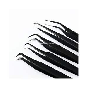 Ensemble de pinces à cils professionnelles Premium Black Nano & Fiber Tip pour extensions de cils, outil pour volume russe, usage professionnel en salon - Product Image 2