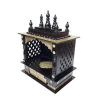 Mandir hindou avec des travaux en laiton uniques, temple en bois noir pour la prière à domicile - Autel en bois durable pour les dévotions quotidiennes