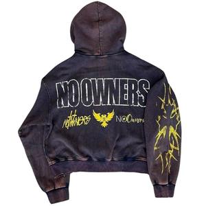 Sudaderas con capucha con cremallera de lavado ácido personalizadas 100% algodón invierno bordado de alta calidad manga completa de gran tamaño negro - Product Image 4