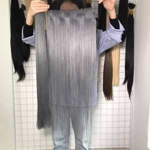 Top Super Double Drawn Silver Bone Straight 100% paquets de cheveux humains avec fermetures extension de cheveux humains crus vietnamiens - Product Image 5