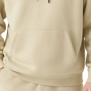 Sudadera con Capucha de Felpa para Hombre, Color Beige, 100% Algodón, Tinte Liso, Estilo Casual Urbano, Suave, con Bolsillo Tipo Canguro, Abrigada para Invierno, Prenda Superior de Moda - Product Image 3