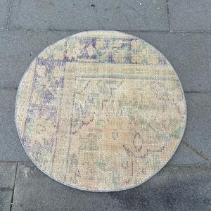 พรมวินเทจขนาด 2.3x2.3 ฟุต พรมตุรกีขนาดเล็ก พรมลายกราฟิกสีน้ำเงิน - Product Image 2