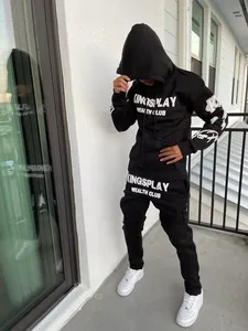 Sweat-shirt à capuche unisexe avec Logo personnalisé, ensemble de joggers de haute qualité, survêtement avec impression de bouffantes 3D chair pour hommes - Product Image 5