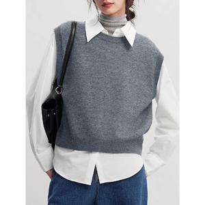 Gilet en tricot acrylique gris sans manches pour femme JOYSONS - Product Image 2