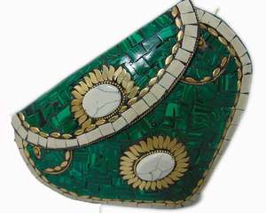 <b>Green</b> Metal Multicolor Mosaic Clutch <b>Purse</b> Bag with FLAP Shape by Lowellcraft.com - Product Image 1