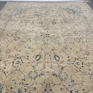 พรมวินเทจขนาดใหญ่พิเศษ 9.6x12.7 ฟุต พรมตุรกี พรมขนสัตว์ลายดอกไม้สีเบจฟ้า - Product Image 5