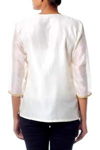 Camisetas sin mangas tejidas formales de mezcla de algodón marfil, Top largo étnico elegante para mujer, ropa festiva de La India - Product Image 2