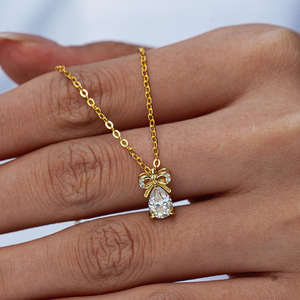 925 Sterling Silver Luxury Bowknot 1 CT Pear Cut VVS D Color Certified <b>Moissanite</b> Trendy Engagement Pendant <b>Necklace</b> Women - Product Image 6