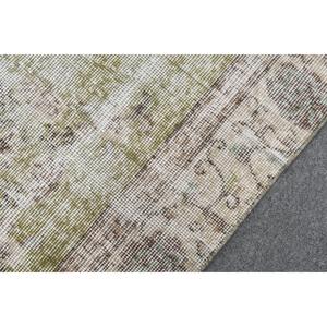 Alfombra Vintage de 3.5x6.3 pies, Alfombra Turca Decorativa, Alfombra Abstracta Verde y Blanca - Product Image 5