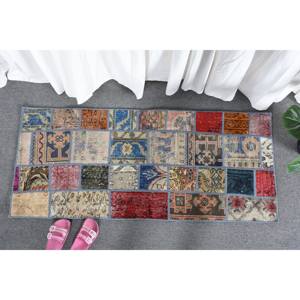 Alfombra Vintage de lana turca roja de 2x4,5 pies, hecha a mano, área grande, estilo Tabriz, patrón abstracto, diseño de pasillo Rectangular, látex de 10mm - Product Image 1