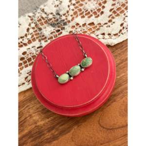 Royston Turquoise & Sterling Silver Bar Necklace Handmade by Navajo Artists-Cultural Collectible Jewelry - Product Image 3
