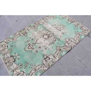 Vintage Rug, 3.8x6.3 ft Accent Rug, Green <b>Brown</b> <b>Wool</b> Rug - Product Image 4