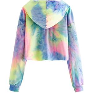 Ensemble jogging court tendance tie-dye pour femme avec sweat à capuche et logo personnalisé positionné à l'avant, style Y2K - Product Image 6