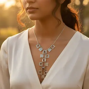 Collar de Cuentas Geométricas de Plata 925 para Mujer, Joyería de Moda - Product Image 3