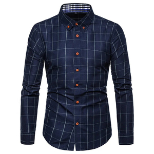 Chemise en flanelle bleue décontractée à manches longues pour homme, personnalisée en usine, OEM, à bouton unique, respirante, infroissable, écologique, 100 % coton - Product Image 6