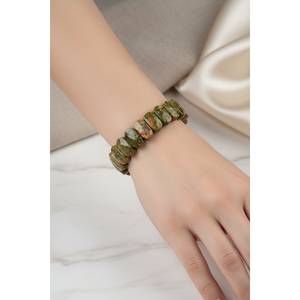 Pulsera de piedra natural de unakita con corte ancho - Product Image 6