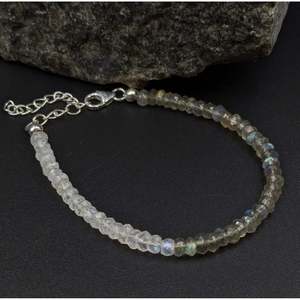 Blue Labradorite & Moonstone Cuff <b>Bracelet</b> Gold and Rose Gold Plated Featuring Diamond and Pearl for Parties or Gifts - Product Image 2