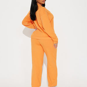 Two piece womens tracksuit set with orange quick dry sweatshirt and fleece joggers stylish <b>outfit</b> for workout or lounge wear - Product Image 2