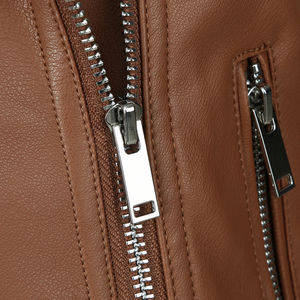 Autumn 2025 Women's New <b>Slim</b>-<b>Fitting</b> Genuine Brown Leather Motorcycle <b>Jacket</b> with Short Belt Plain Dyed Imitation Leather - Product Image 5