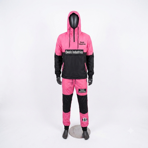 Private Logo Men's Adult <b>Pink</b>/Black Hooded Fleece Pullover <b>Tracksuit</b> Set Full-Length Pants Side Pockets 100% Cotton Breathable - Product Image 1