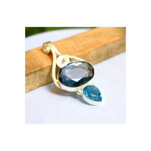 จี้พลอยโทแพซสีฟ้ารูปไข่เงิน925ธรรมชาติสำหรับขายส่ง925เครื่องประดับเงินสเตอร์ลิงจี้หินธรรมชาติ - Product Image 1